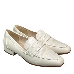 Aldo Adwauthiel Crocodile-Embossed Print White Leather Penny Loafer Women 10